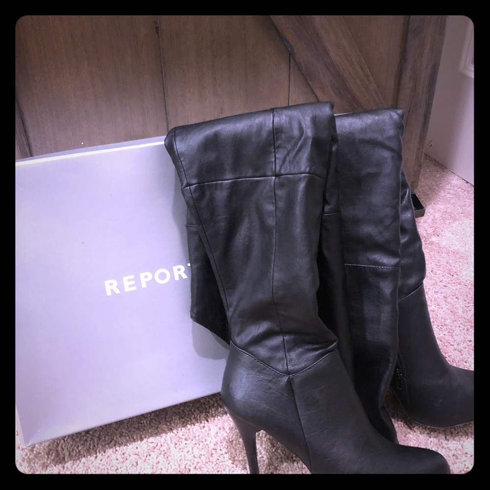 Leather over the knee high heel boots